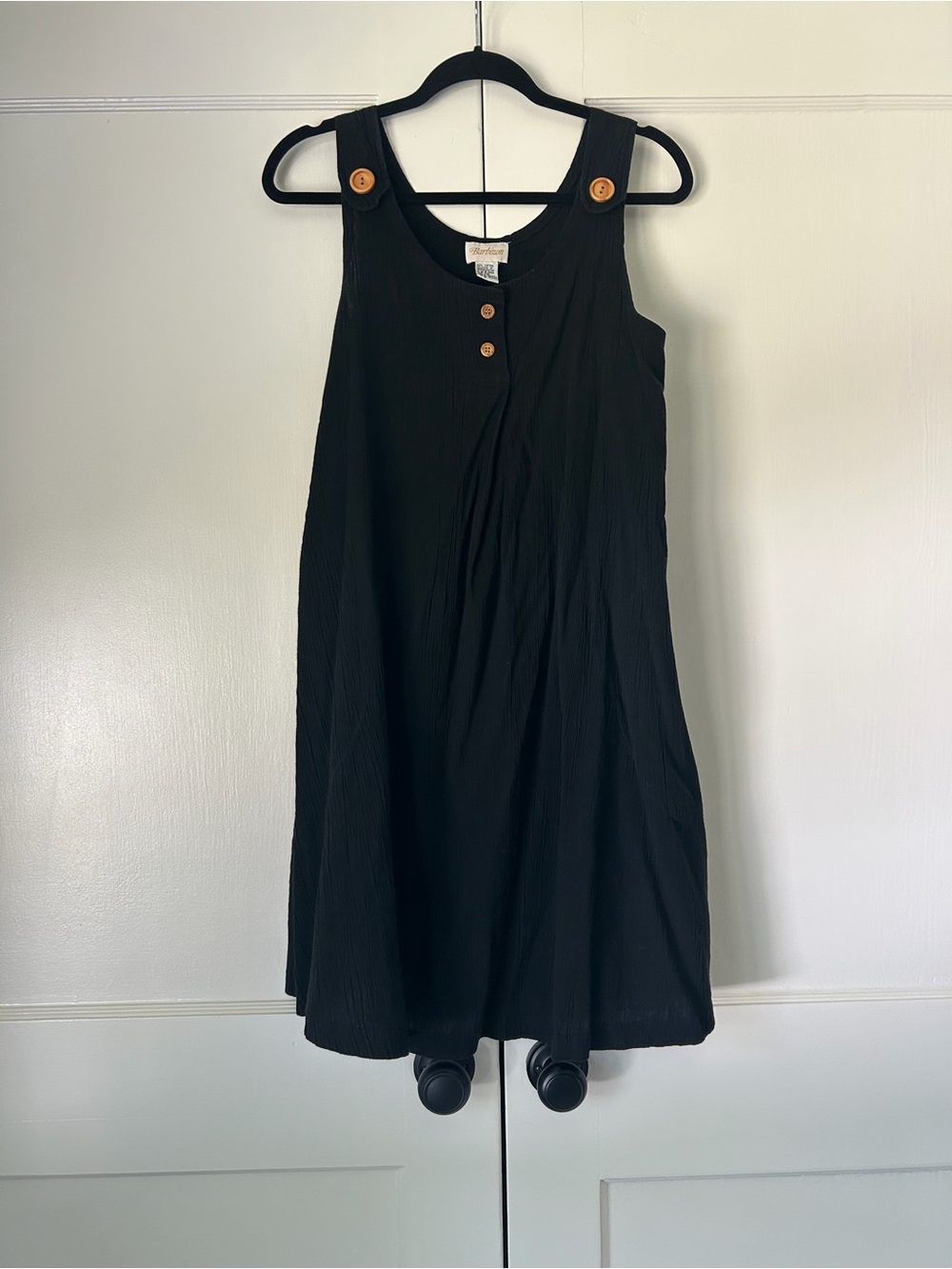 Vintage Barbizon Black 100% Cotton Crinkle Gauze Shift Dress Nightgown 80s 90s